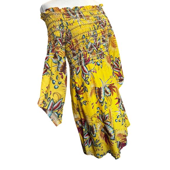 Farm Rio Anthro Bria Smocked Off the Shoulder Yellow Tropical Floral Dress (Med) - Picture 5 of 6